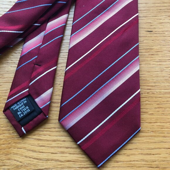 Hugo Boss Silk Repp Tie 60" Deep Red Blue White - Picture 1 of 4
